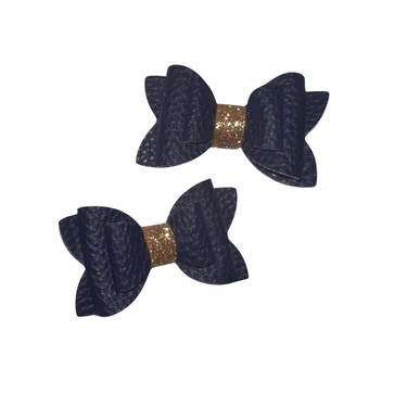 Navy and Gold Vinyl Mini Bow Set