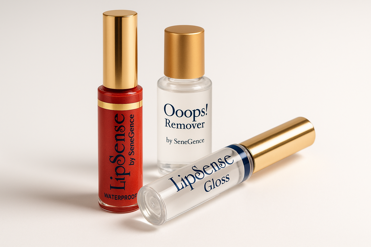 create one image that combines LipSense Lip colour, oops remover and clear gloss